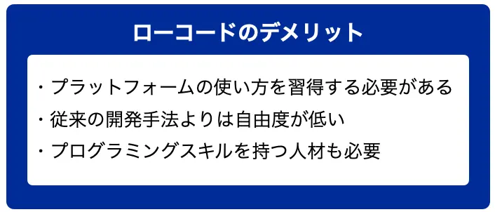 ローコード開発手法のデメリット一覧