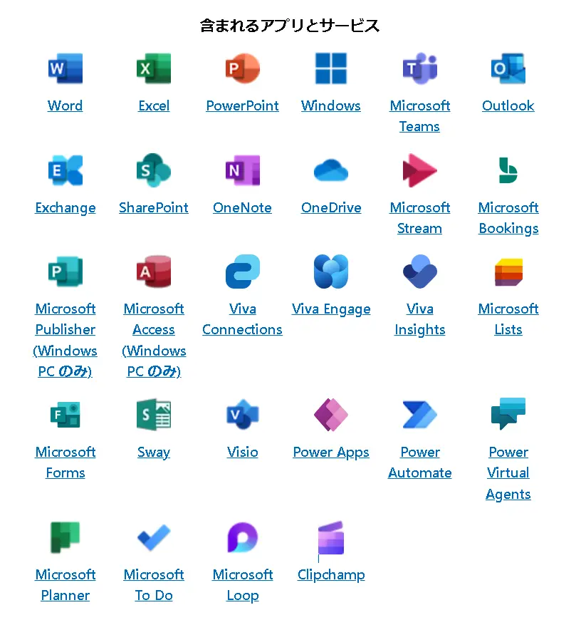 「Microsoft 365 E3」で使えるアプリ